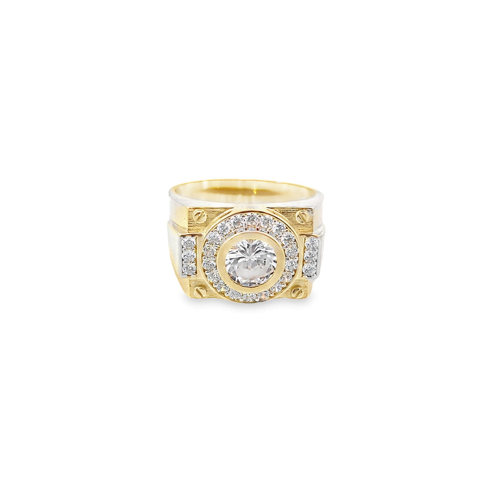 14K Yellow Gold Cz  Mens Fashion Ring Size 10 5.4Dwt