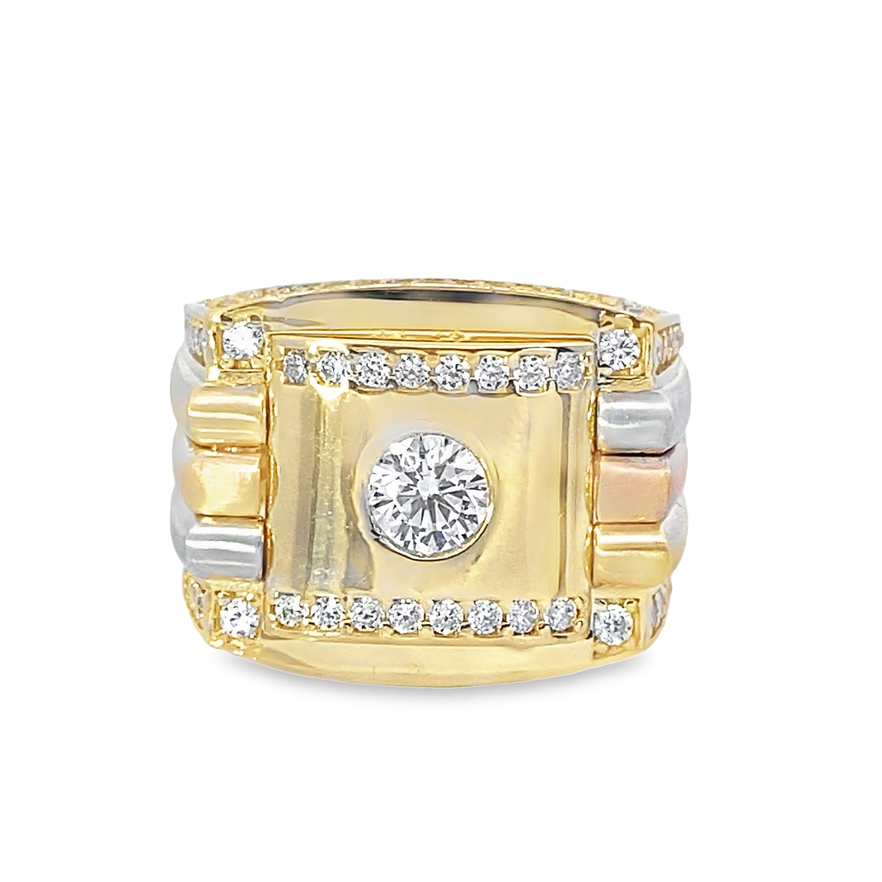 14K Tri Color Gold Cz Fashion Ring Mens Size 9.5 6.0Dwt