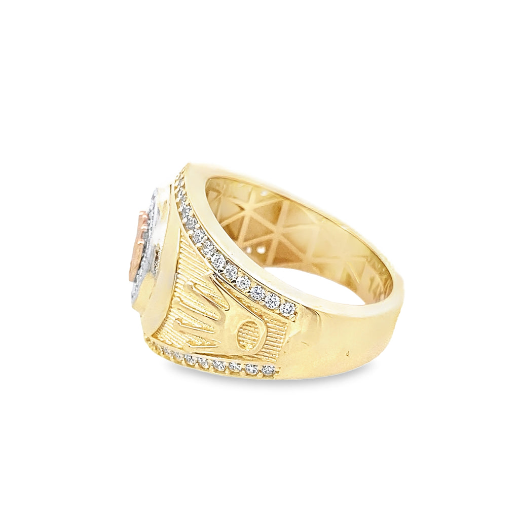 14K Tricolor Gold Cz Crown Style Mens Ring Size 10 4.6Dwt