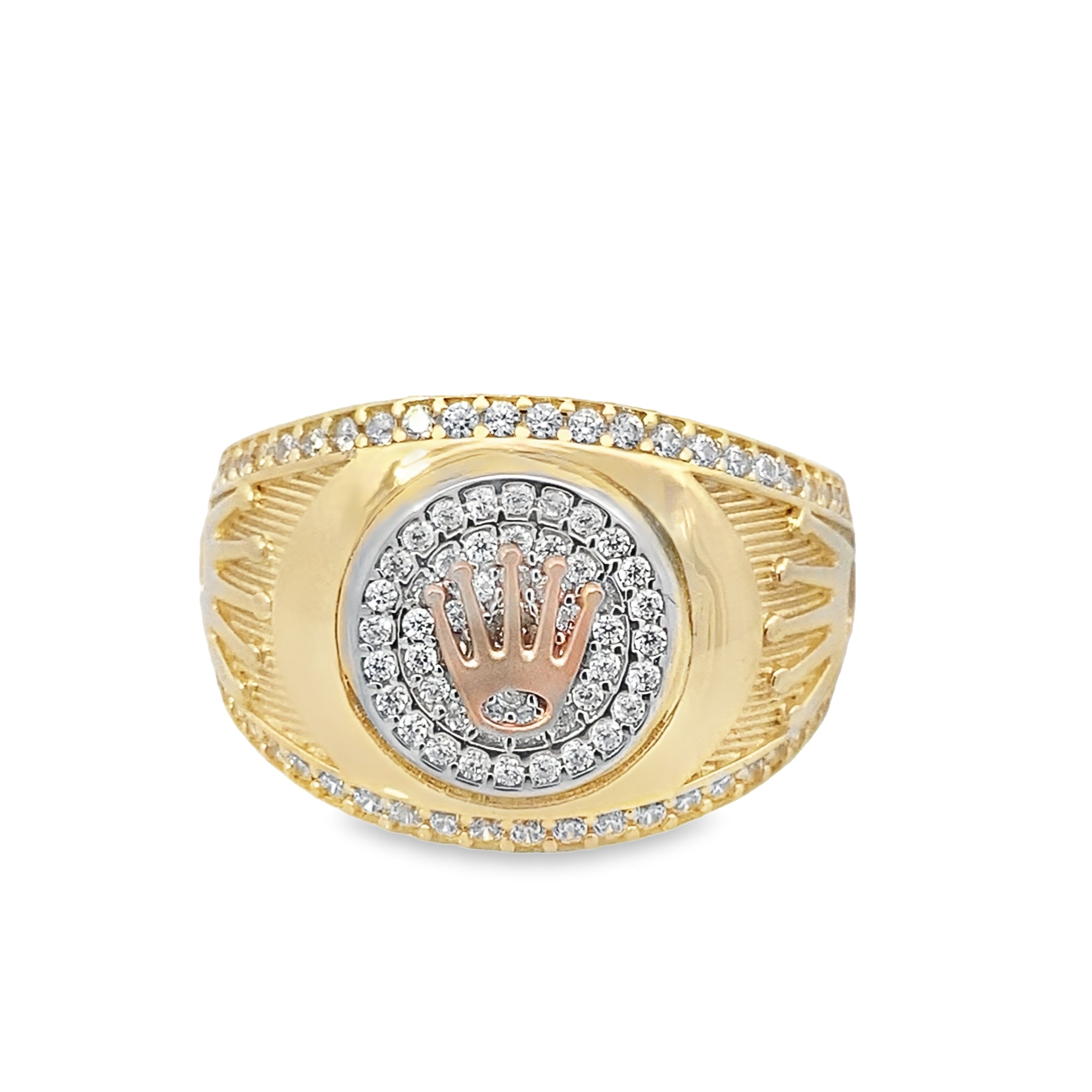 14K Tricolor Gold Cz Crown Style Mens Ring Size 10 4.6Dwt