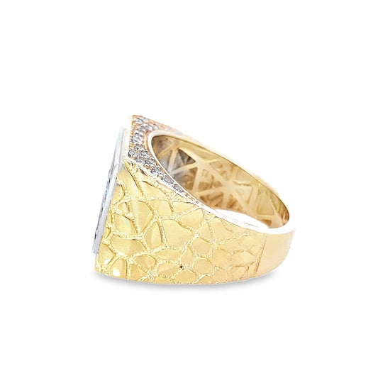 14K Yellow Gold Mens Cz Square Nugget Style Ring Size 10 5.6Dwt