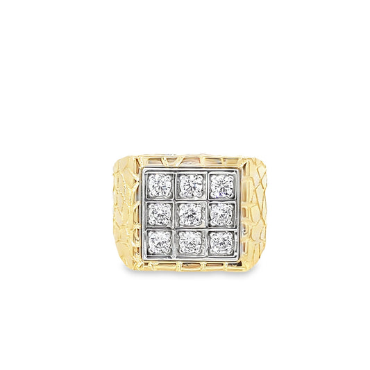 14K Yellow Gold Mens Cz Square Nugget Style Ring Size 10 5.6Dwt