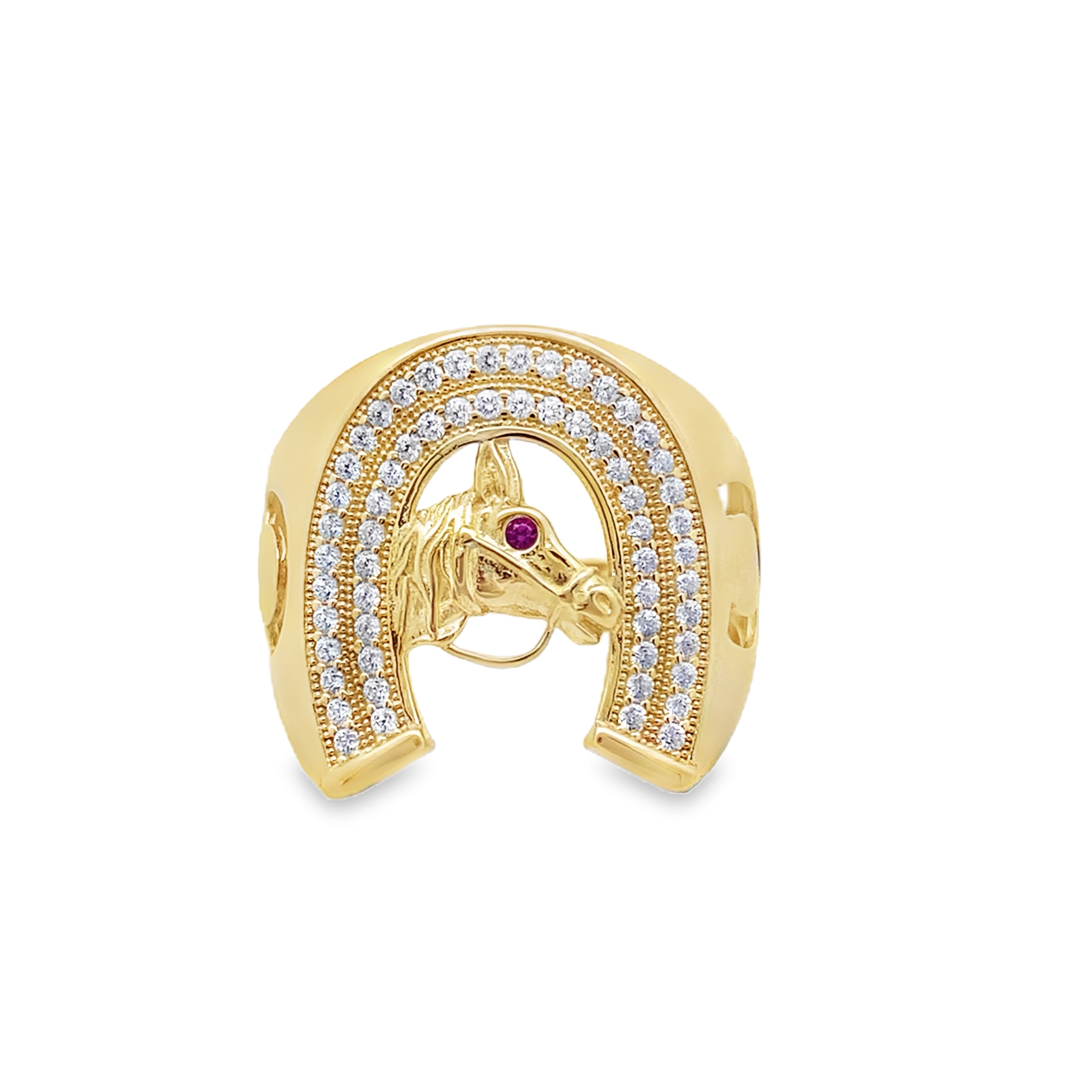 14K Yellow Gold Cz Horseshoe Style Fashion Mns Ring Size 11 3.9Dwt