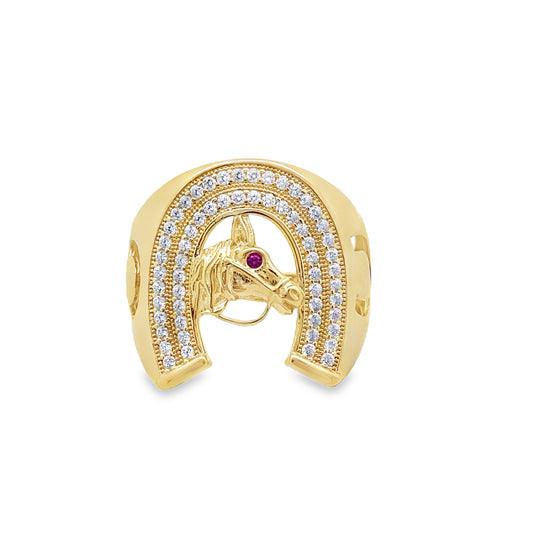 14K Yellow Gold Cz Horseshoe Style Fashion Mns Ring Size 11 3.9Dwt