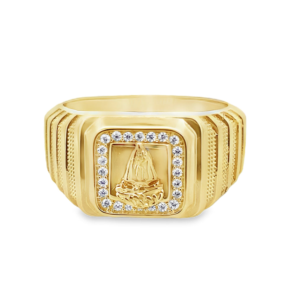 10K Yellow Gold Mens  Cz Caridad Del Cobre  Ring Size 11 3.1Dwt
