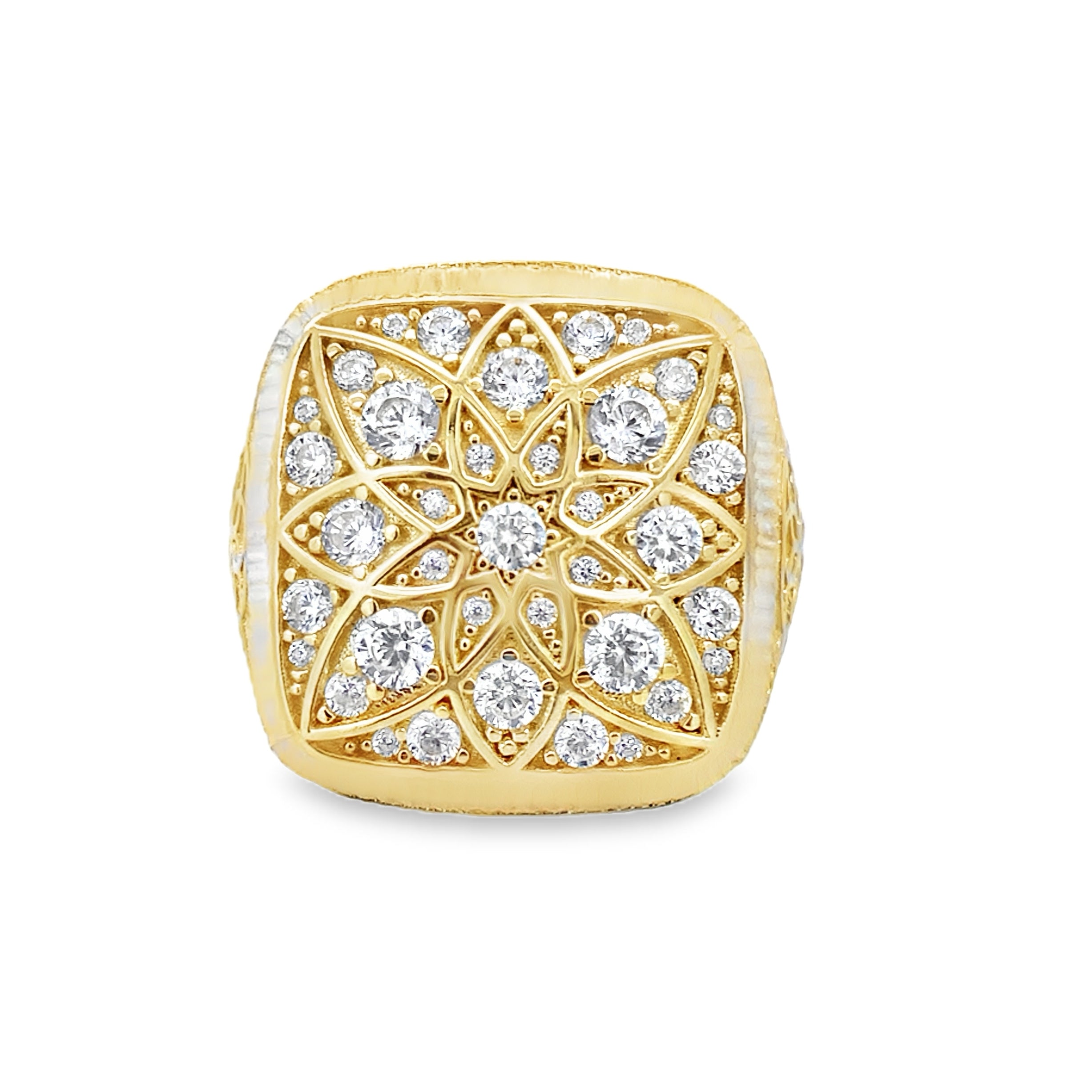 14K Yellow Gold Cz Square Rosetta Mens Ring Size 10 4.5Dwt