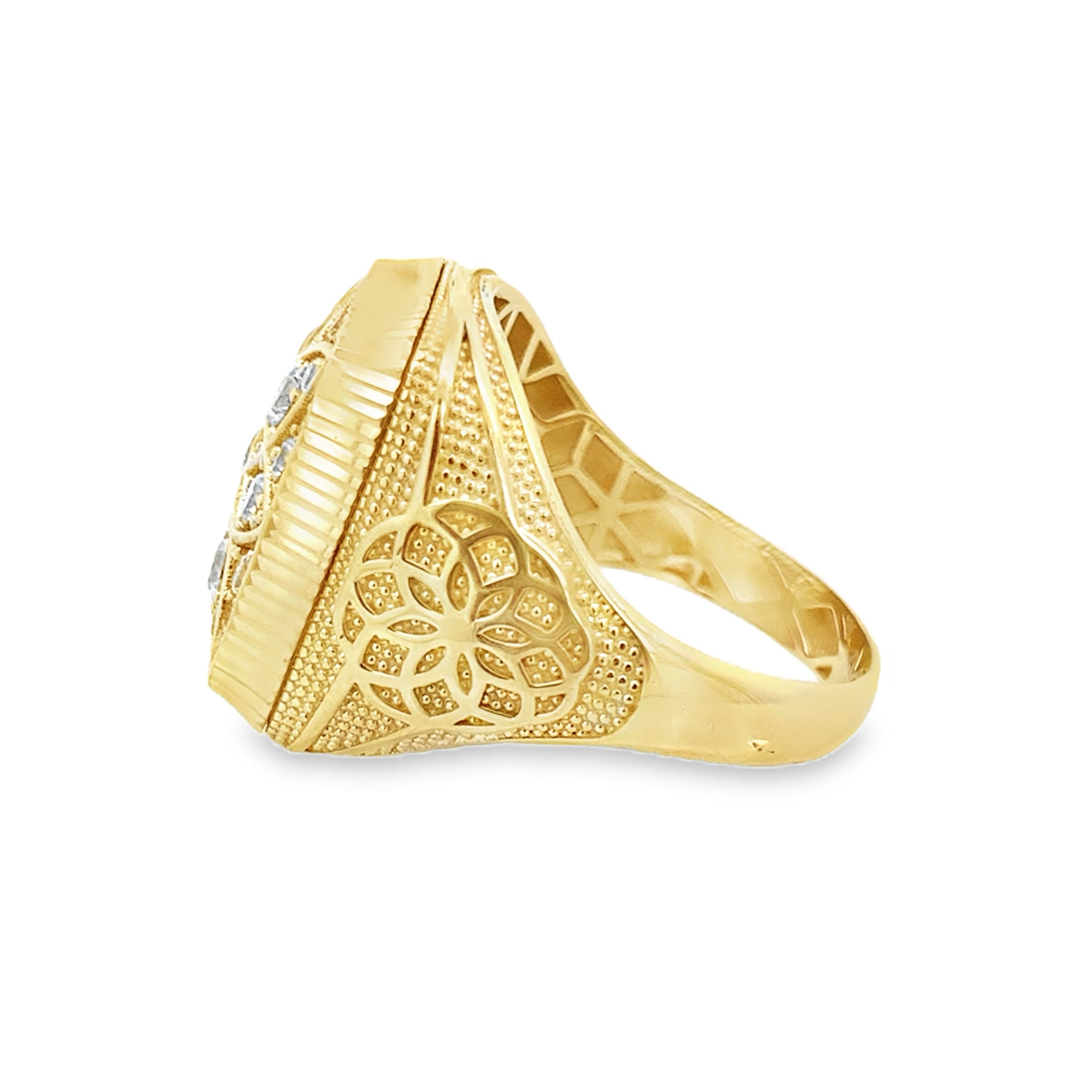 14K Yellow Gold Cz Square Rosetta Mens Ring Size 10 4.5Dwt