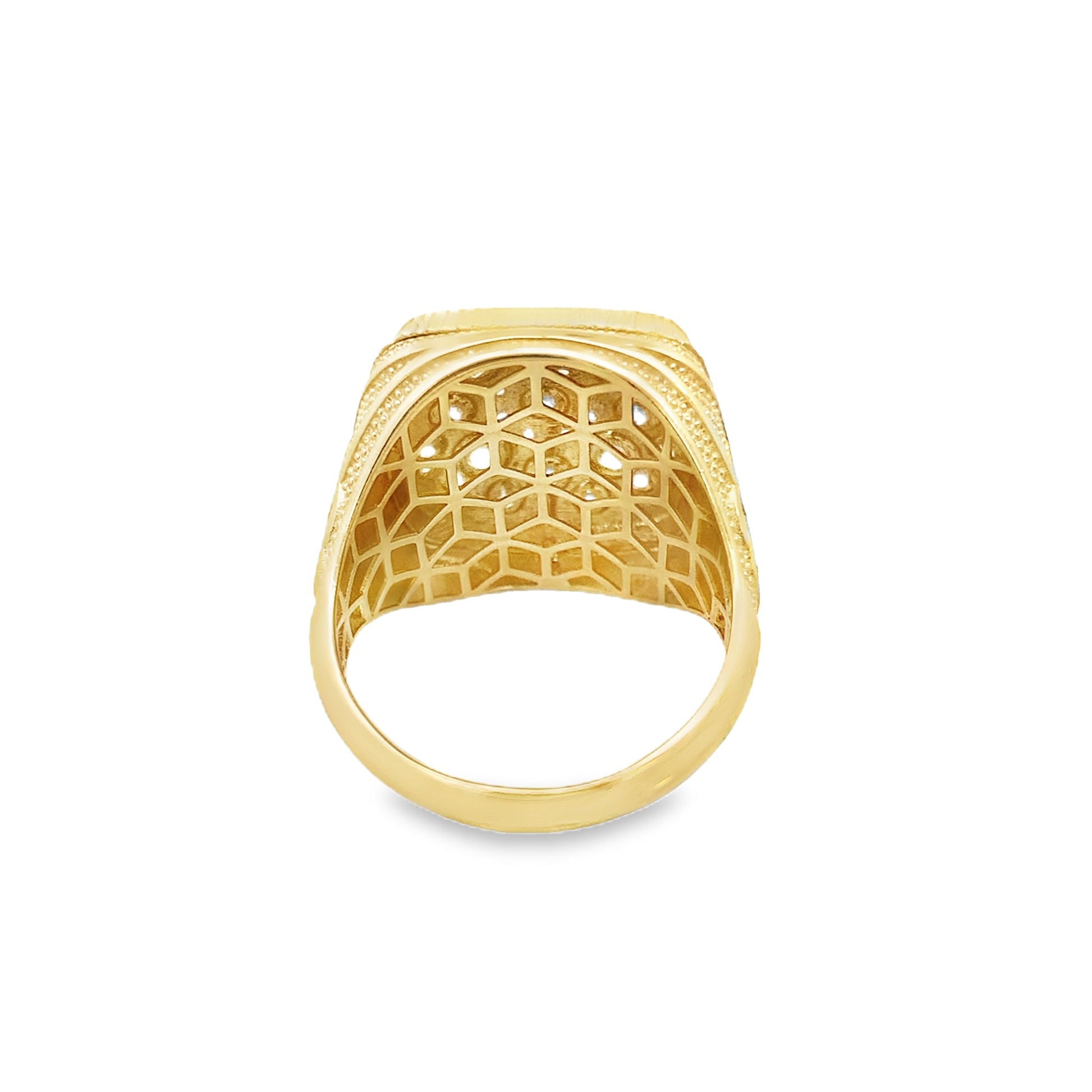 14K Yellow Gold Cz Square Rosetta Mens Ring Size 10 4.5Dwt