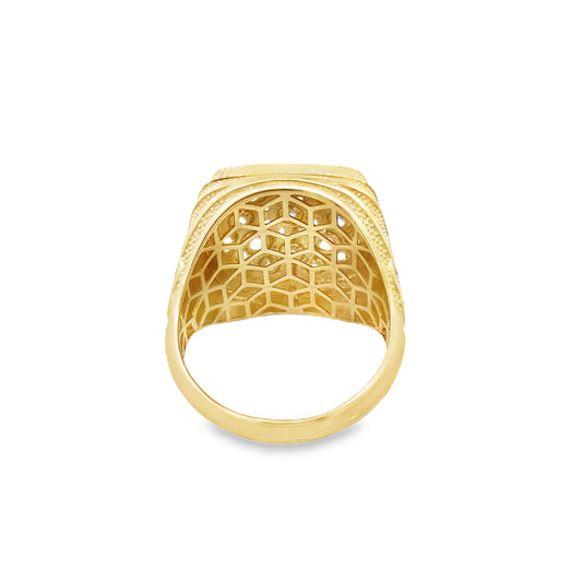 14K Yellow Gold Cz Square Rosetta Mens Ring Size 10 4.5Dwt