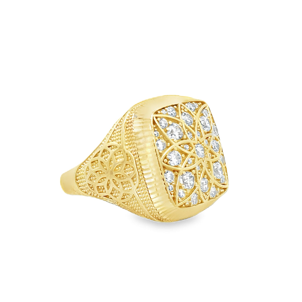 14K Yellow Gold Cz Square Rosetta Mens Ring Size 10 4.5Dwt