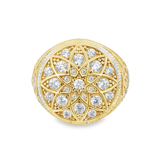 14K Yellow Gold Cz  Rosetta Mens Ring Size 10 4.9Dwt