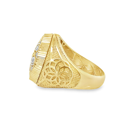 14K Yellow Gold Cz  Rosetta Mens Ring Size 10 4.9Dwt