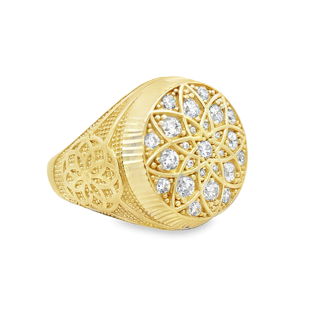 14K Yellow Gold Cz  Rosetta Mens Ring Size 10 4.9Dwt
