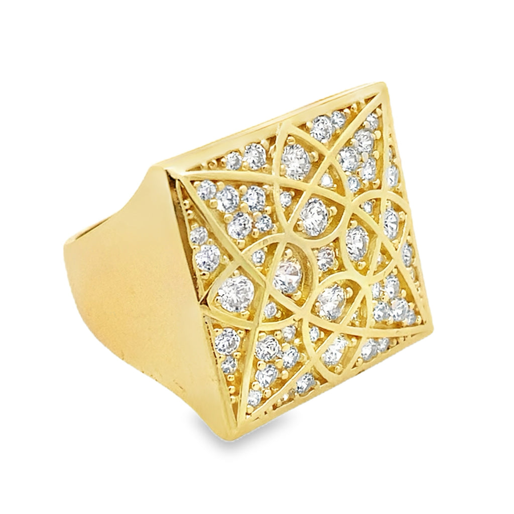 10K Yellow Gold Cz Square Rosetta Mens Ring Size 10 4.7Dwt