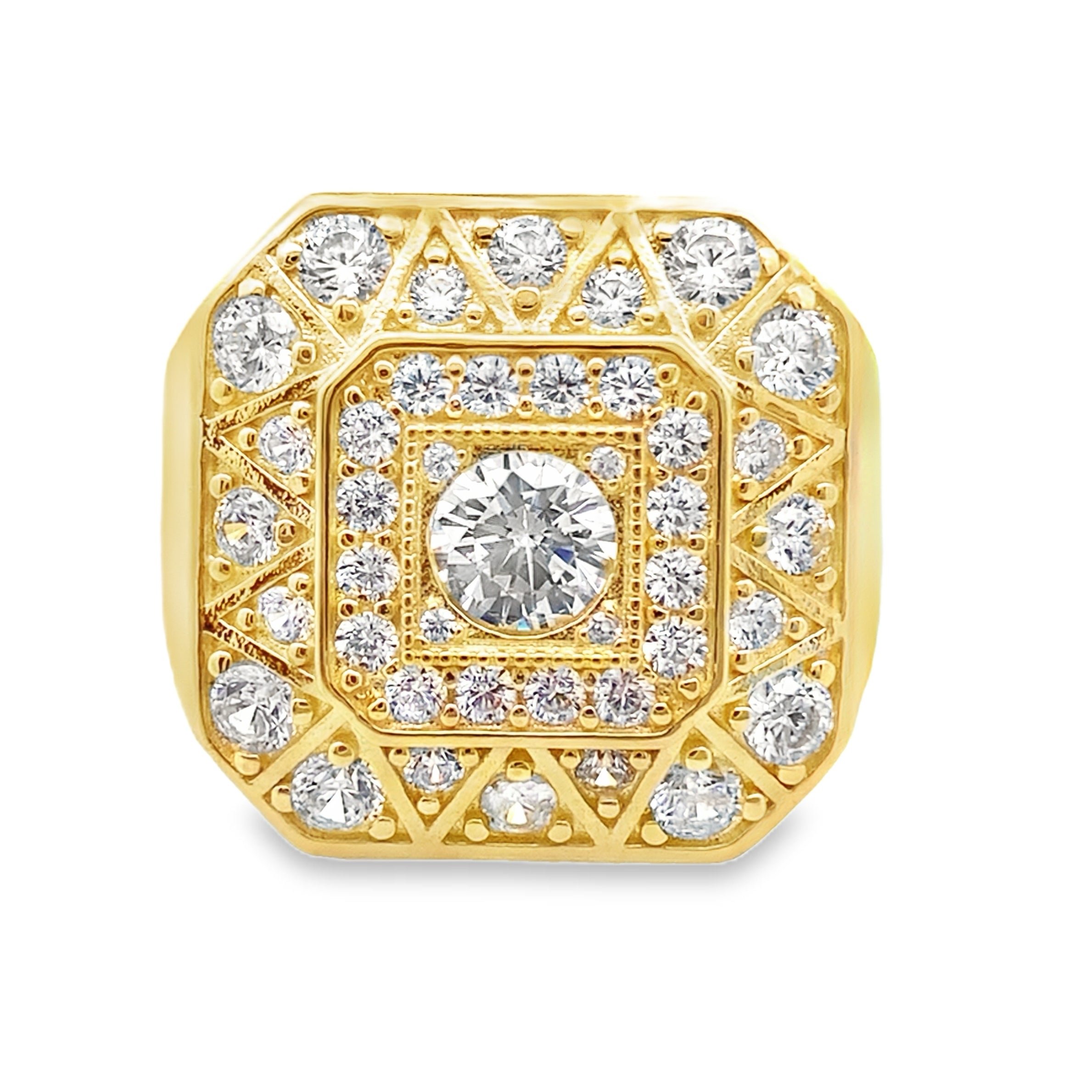 10K Yellow Gold Cz Square Rosetta Mens Ring Size 10 5.3Dwt