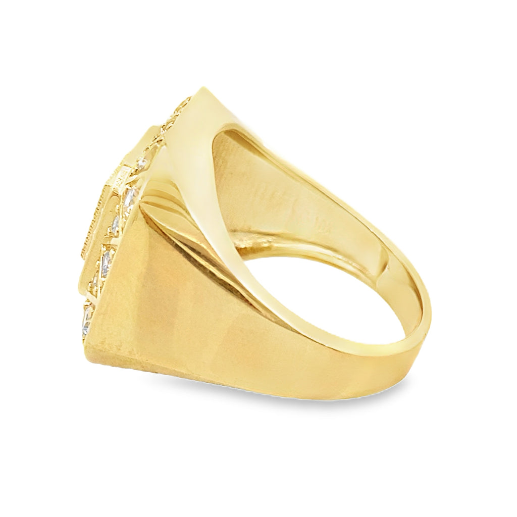 10K Yellow Gold Cz Square Rosetta Mens Ring Size 10 5.3Dwt