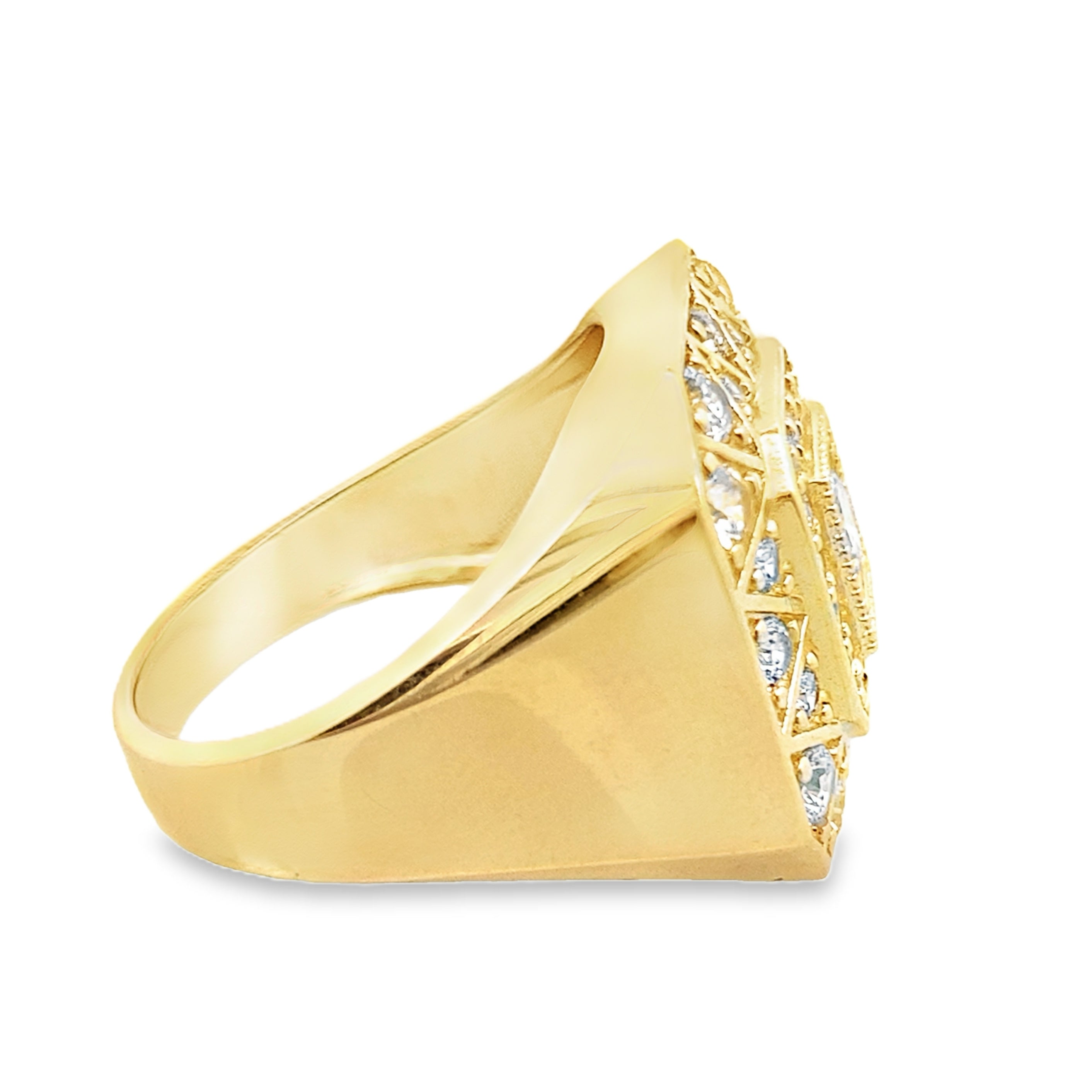 10K Yellow Gold Cz Square Rosetta Mens Ring Size 10 5.3Dwt