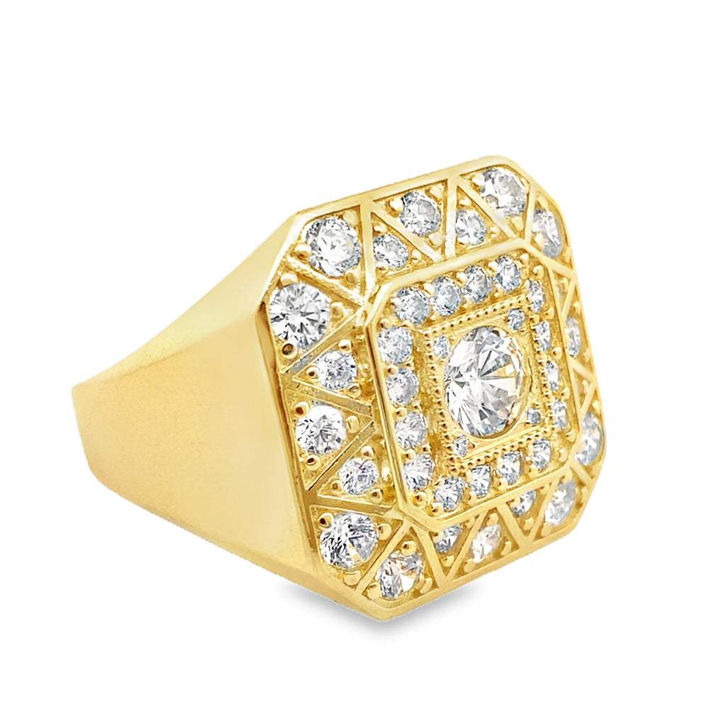 10K Yellow Gold Cz Square Rosetta Mens Ring Size 10 5.3Dwt