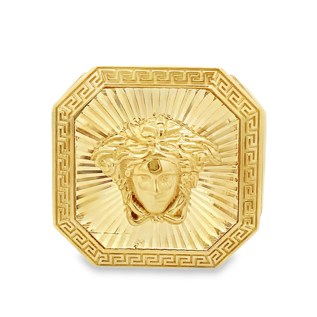 10K Yellow Gold Square Medusa Style Fashion Mens Ring Size 12 7.4Dwt