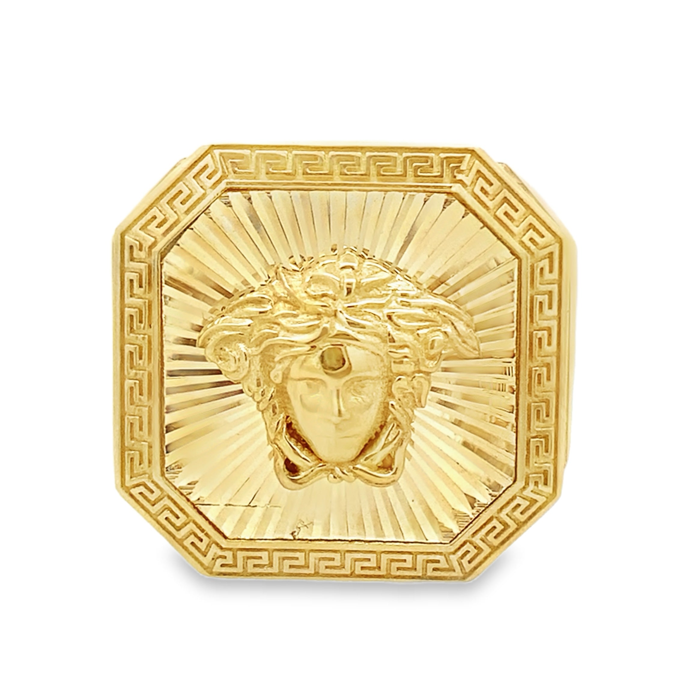 10K Yellow Gold Square Medusa Style Fashion Mens Ring Size 12 7.4Dwt