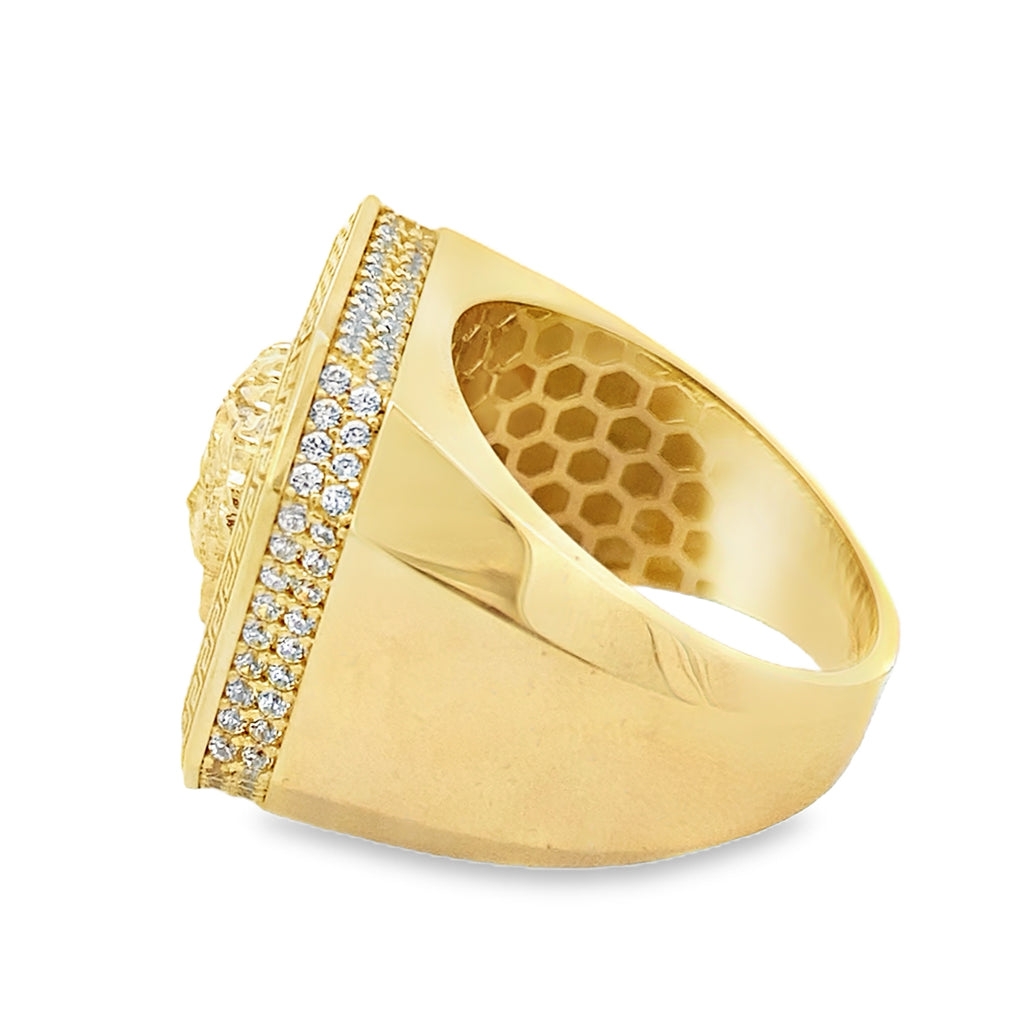 10K Yellow Gold Square Medusa Style Fashion Mens Ring Size 12 7.4Dwt