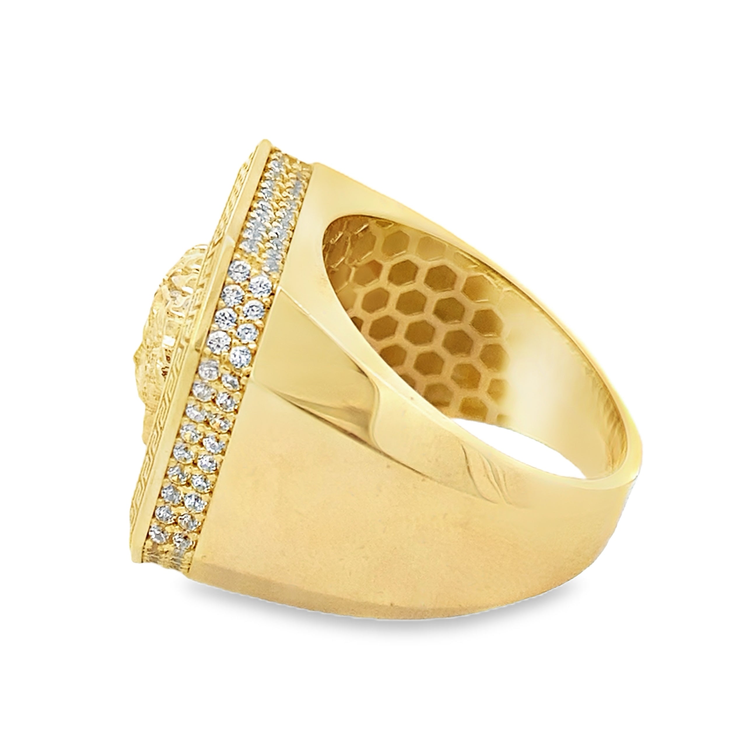 10K Yellow Gold Square Medusa Style Fashion Mens Ring Size 12 7.4Dwt