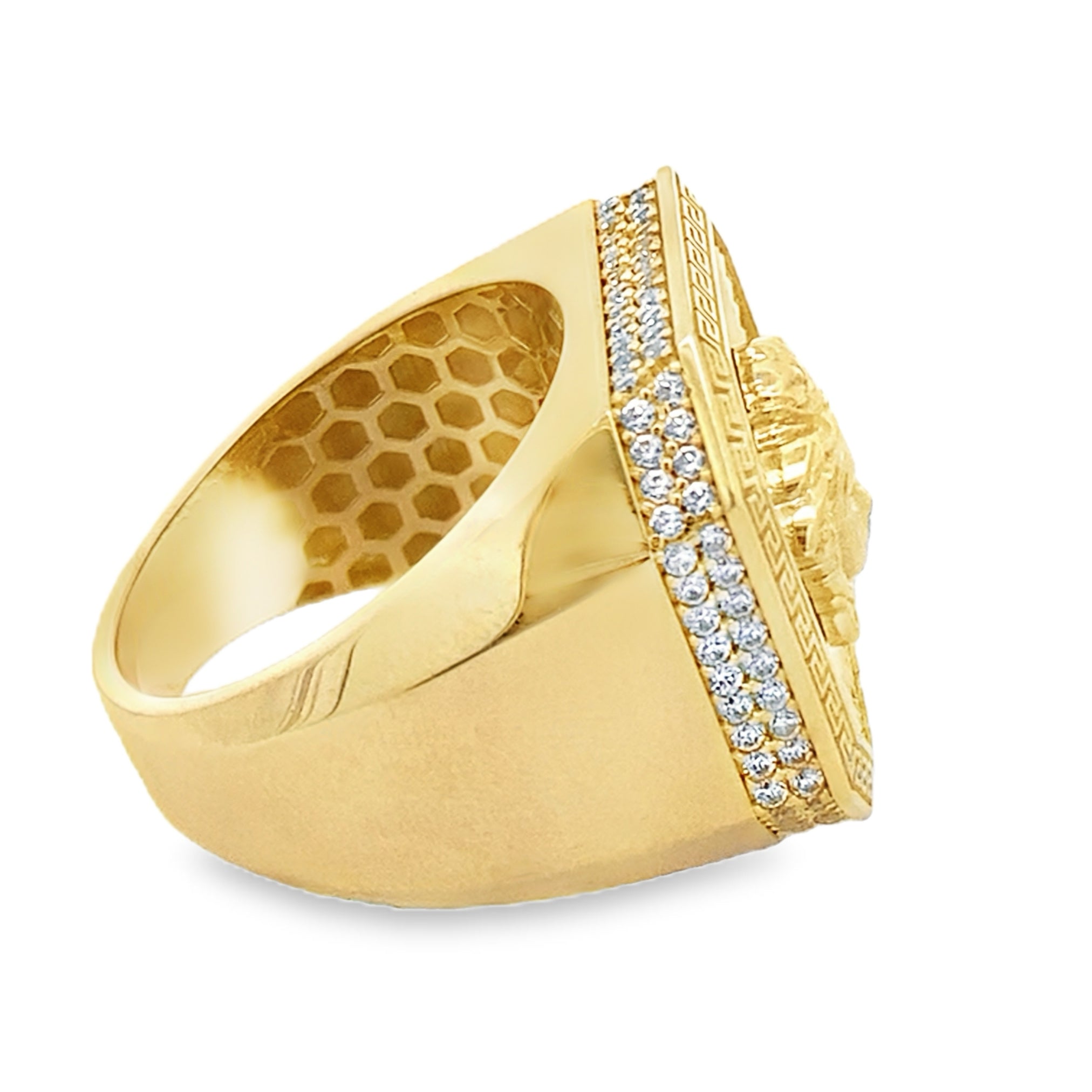 10K Yellow Gold Square Medusa Style Fashion Mens Ring Size 12 7.4Dwt