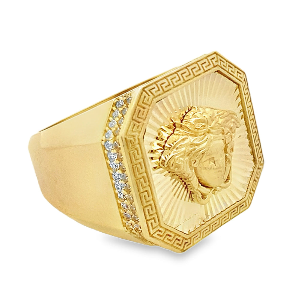10K Yellow Gold Square Medusa Style Fashion Mens Ring Size 12 7.4Dwt