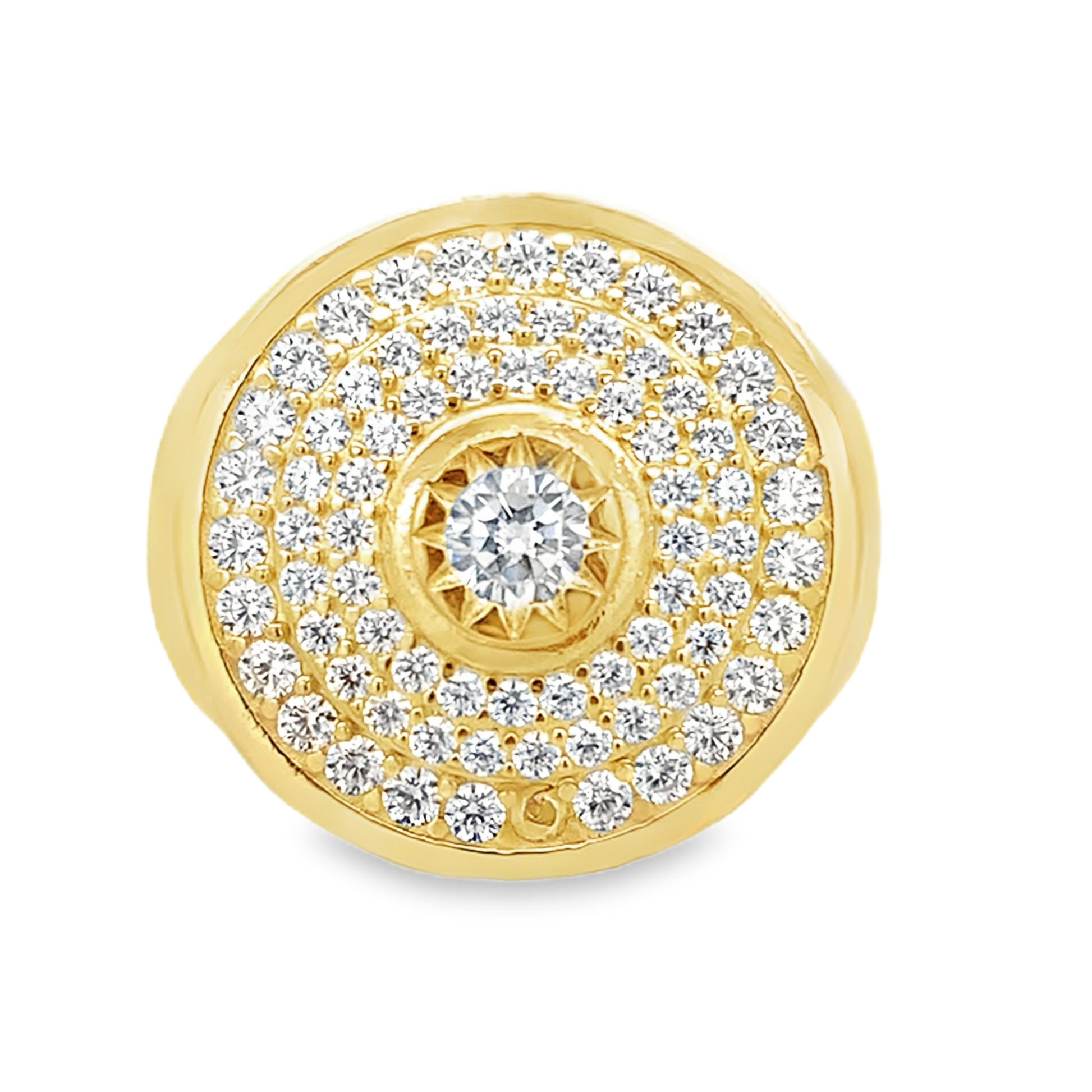 10K Yellow Gold Cz Round Cut Fashion Mens Ring Size 10 5.2Dwt