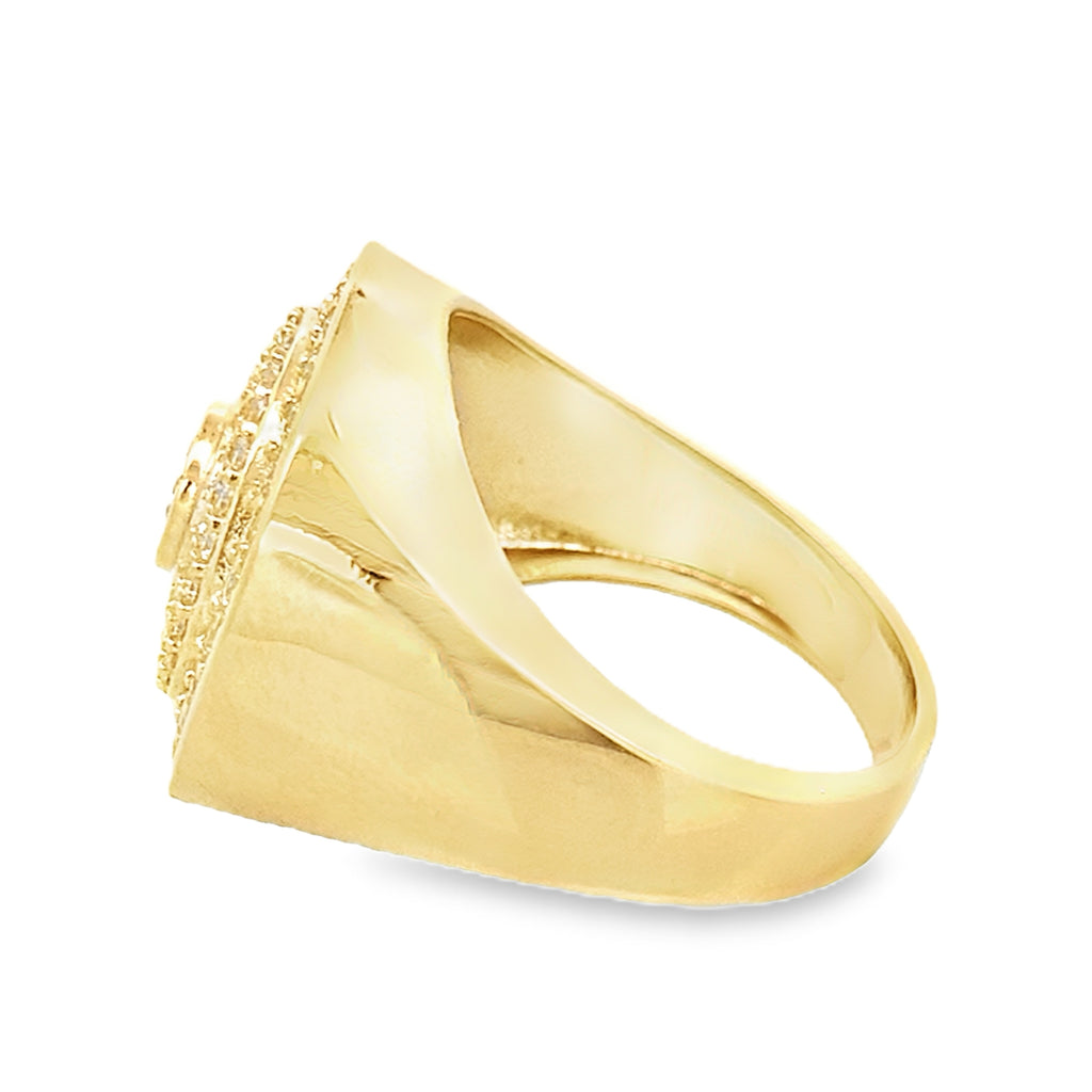 10K Yellow Gold Cz Round Cut Fashion Mens Ring Size 10 5.2Dwt