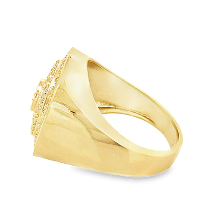 10K Yellow Gold Cz Round Cut Fashion Mens Ring Size 10 5.2Dwt