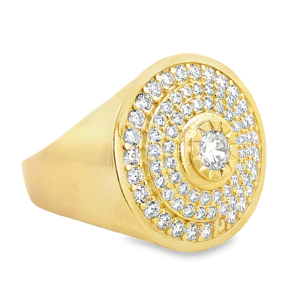 10K Yellow Gold Cz Round Cut Fashion Mens Ring Size 10 5.2Dwt