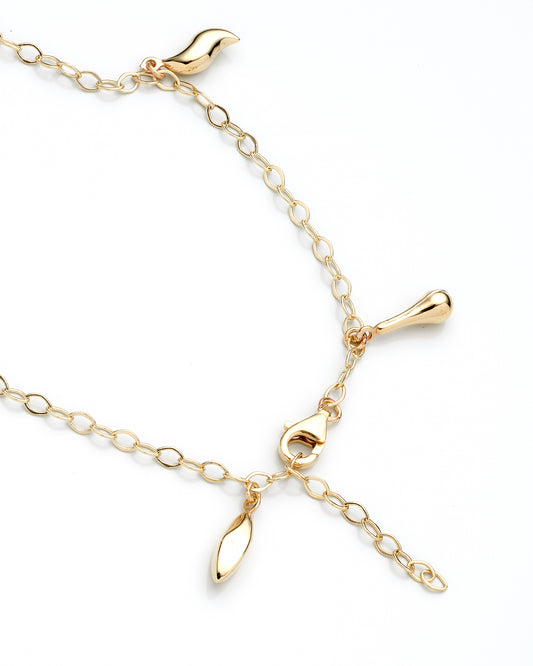 10K Yellow Gold Dolphin & Heart Charm Anklet 10In 1.7Dwt