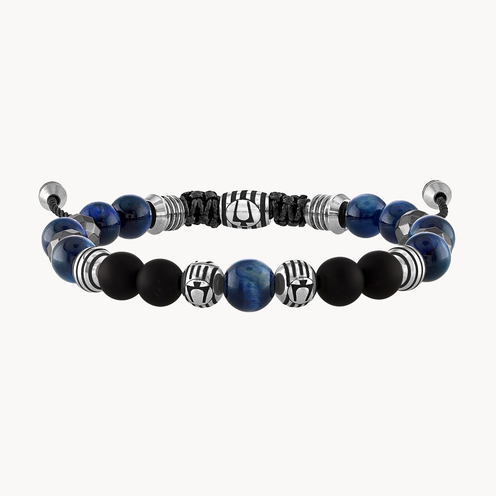 Bulova Classic Bolo Bracelet Stainless Steel With Black Cord W/ Blue Tigers Eye Onyx & Hematite (Bvb1072-Nstbtrmahe)