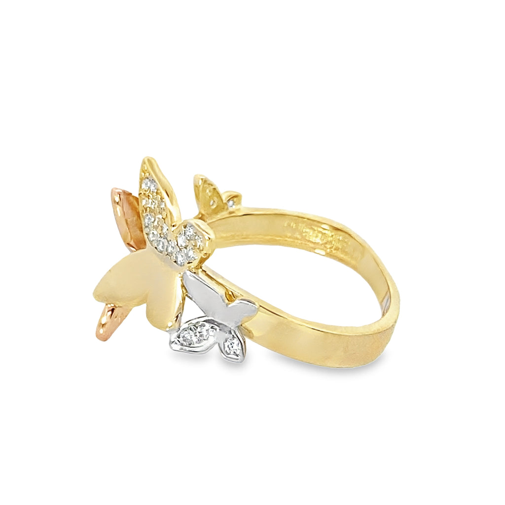10K Tri Color Cubic Zirconia Butterfly Ring Size 7 1.6Dwt