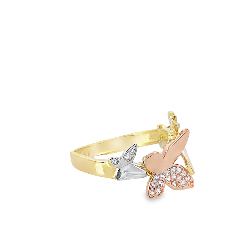 10K Tri Color Cubic Zirconia Butterfly Ring Size 7 1.6Dwt
