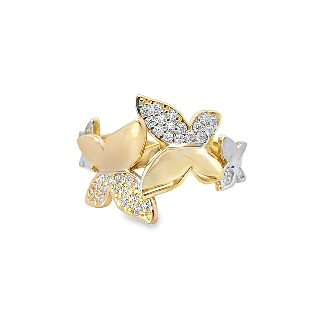 10K Tri Color Cubic Zirconia Butterfly Ring Size 7 1.6Dwt