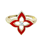 14K Yellow Gold Ladies Flower Enamel Ring Size 7.5 1.7Dwt