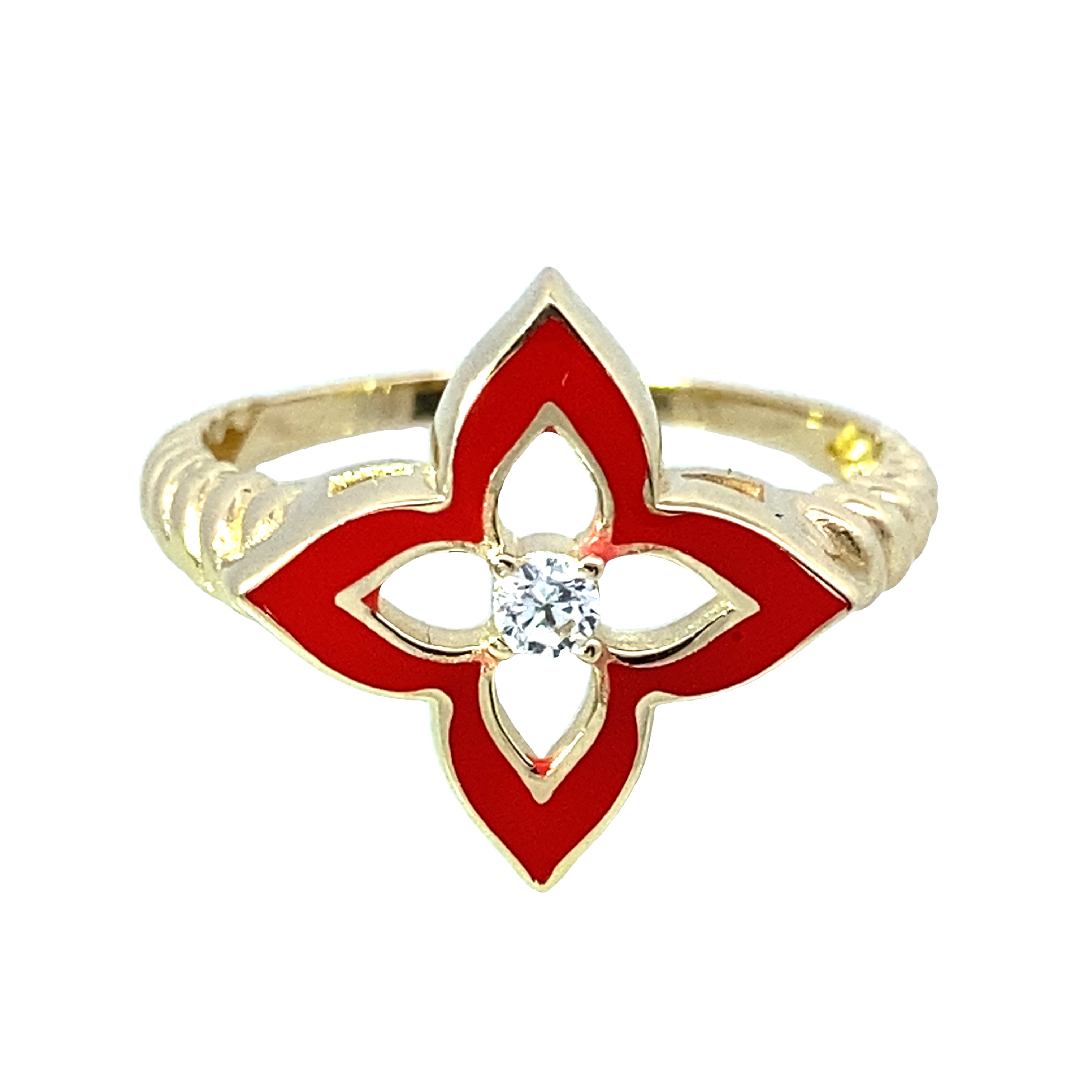 14K Yellow Gold Ladies Flower Enamel Ring Size 7.5 1.7Dwt