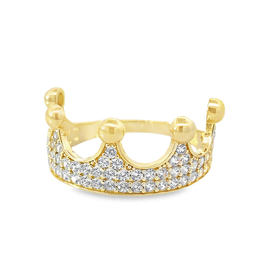 14K Yellow Gold Cz Crown Lds Fashion Ring Size 7