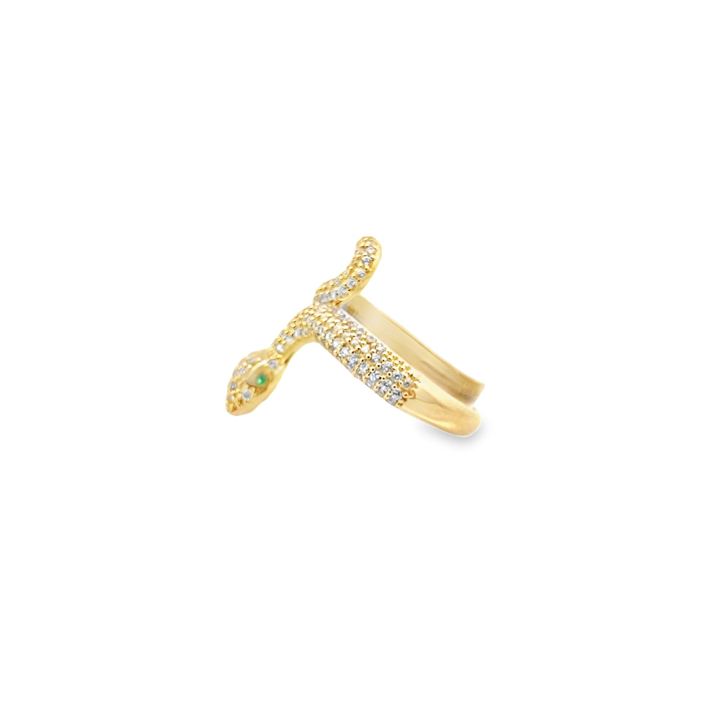 14K Yellow Gold Lds Cz Snake With Green Eyes Ring Size 8 2.4Dwt