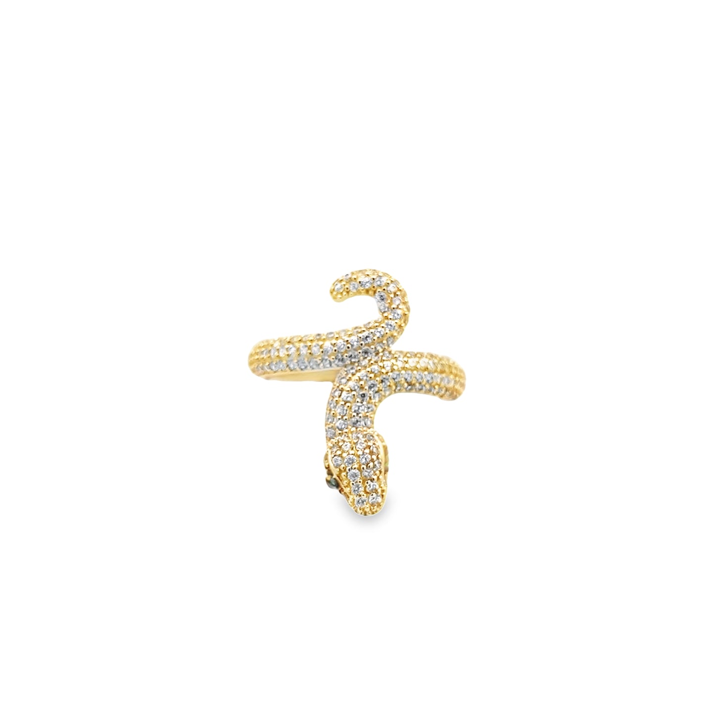 14K Yellow Gold Lds Cz Snake With Green Eyes Ring Size 8 2.4Dwt