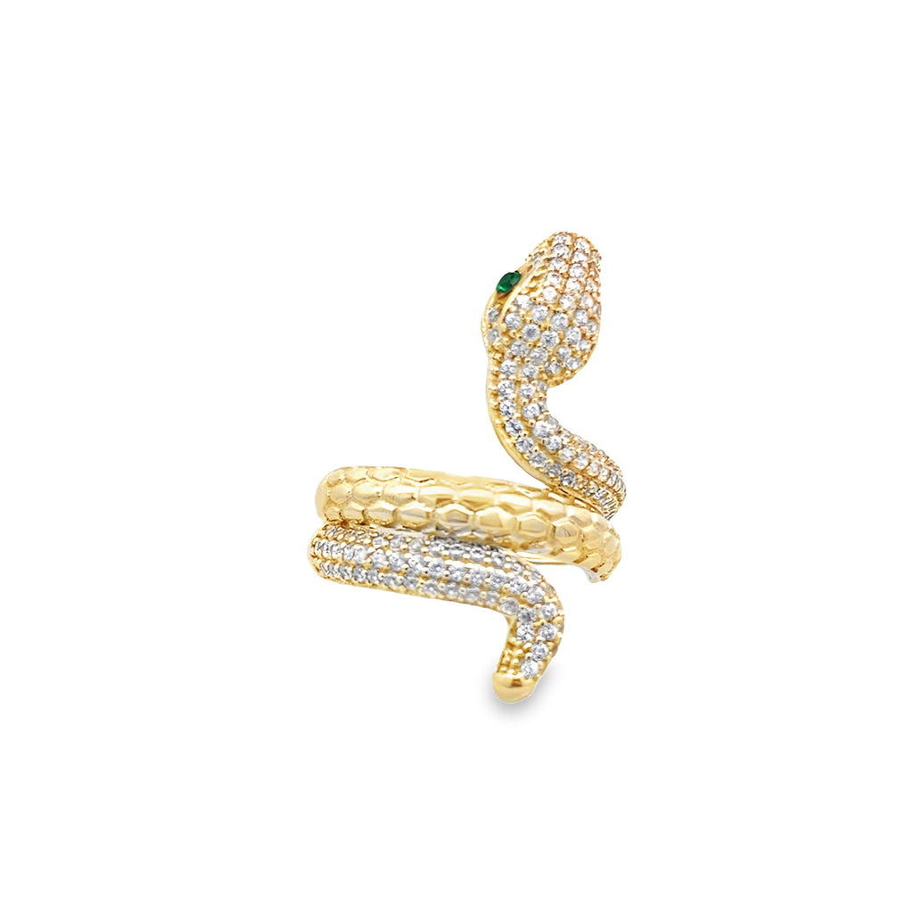 14K Yellow Gold Lds Cz Snake With Green Eyes Ring Size 7 3.0Dwt