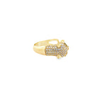 14K Yellow Gold Cz Panther With Green Eyes Ring Size 7 2.6Dwt