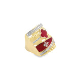 14K Yellow Gold Cz & Red Enamel Flower Fashion Ring Size 7.5 4.1Dwt