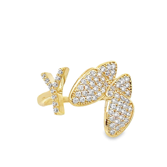 10K Yellow Gold Cz Ladies Butterfly Ring Size 6  1.9Dw