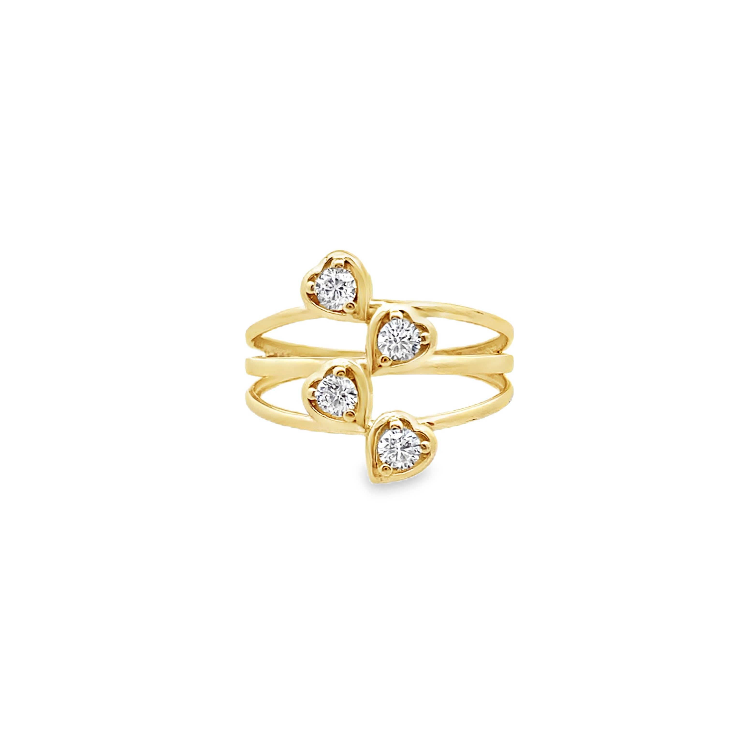 14K Yellow Gold Lds Cz Hearts Fashion Ring Size 8 1.8Dwt