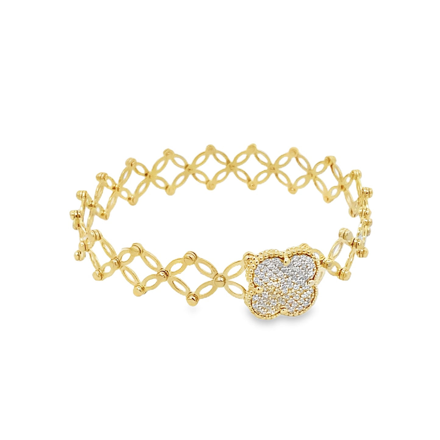 10K Yellow Gold Cz Flower Fashion Expandable Rings Size 7 8.1Dwt