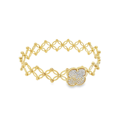 10K Yellow Gold Cz Flower Fashion Expandable Rings Size 7 8.1Dwt