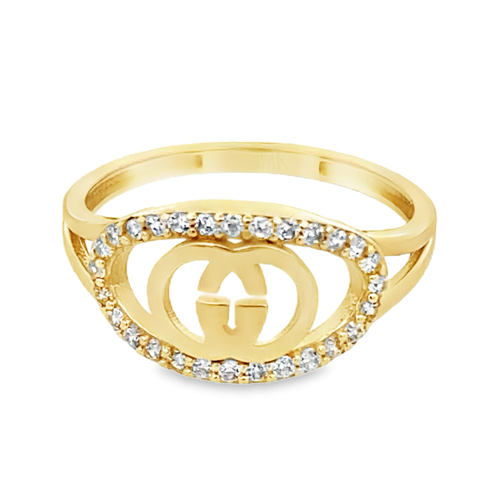 14K Yellow Gold Lds Cz Design Fashion Ring Size 7.5 1.2Dwt